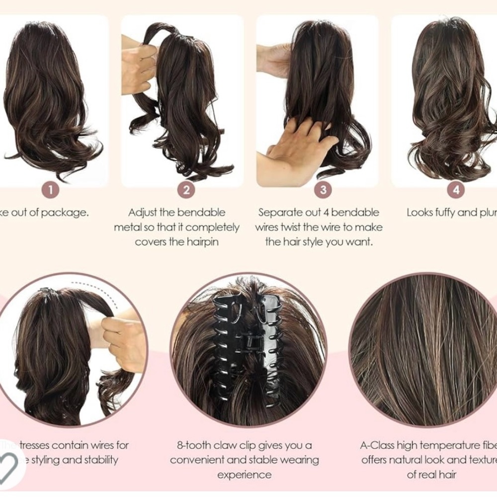 Hair Piece Clip on Pony Tails Hair Extensions (Medium Brown 12 inch)